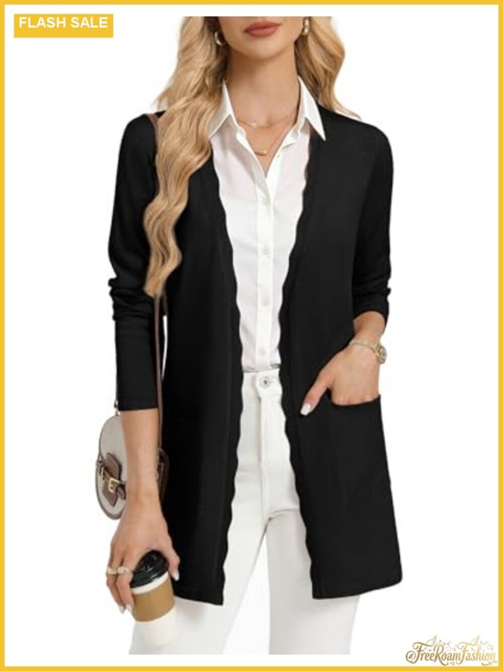 Long Open Front Cardigan Lightweight Scalloped Business Casual Sweater